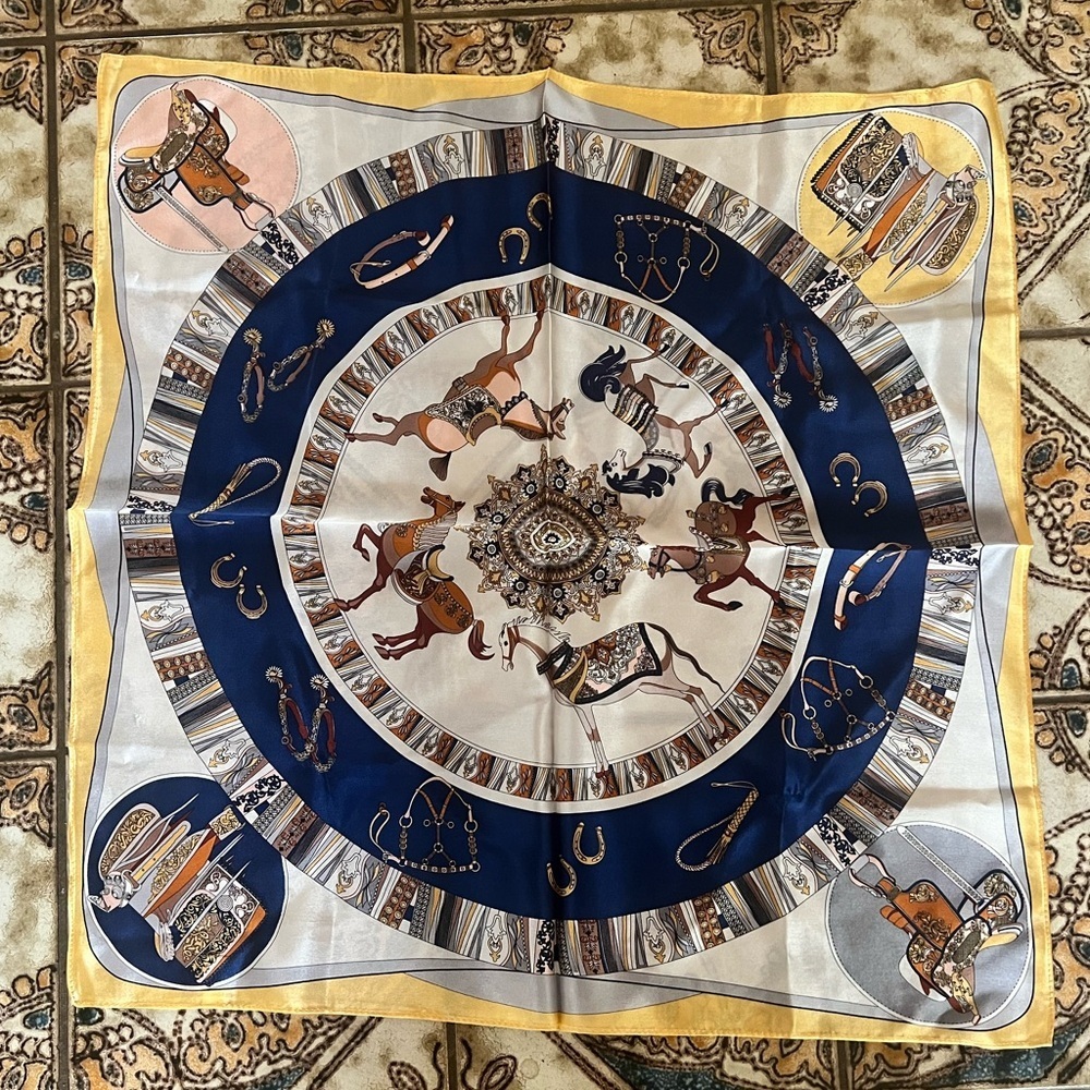 Scarf Carre 90 Chevaux De Trait 418 Equestrian Silk Scarf Preppy Boho Chic Satin